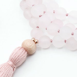 Rose Quartz mala necklace - LOVE - handknotted 108 mala necklace, gemstone japa mala tassel necklace, rose quartz mala, mala beads 108, gift