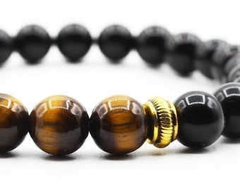 Tiger Eye and black tourmaline bracelet, black tourmaline, tiger eye bracelet, men bracelet, gemstone, , men, FREE SHIPPING, mothers day