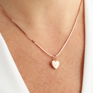 Rose Gold Snake Chain Necklace with rose gold heart, Rose Gold Snake Necklace, rose gold jewelry, rose gold chain necklace, gift for her