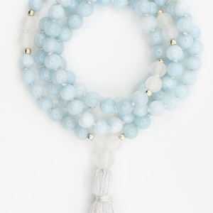 Aquamarine & Quartz 108 beads mala, mala necklace, yoga necklace, mala necklace, aquamarine, gemstone jewelry, gift for her, gift, christmas