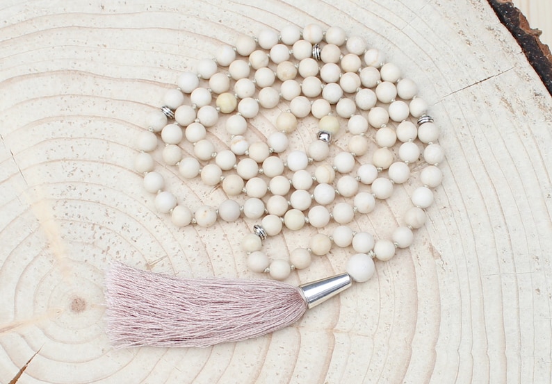 mala,mala tassel necklace women necklace 108 beads necklace mala Mala Necklace Fossil Jasper gemstone gift,yoga jewelry boho jewelry