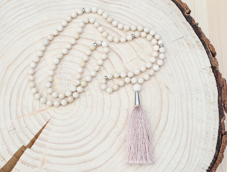 mala,mala tassel necklace women necklace 108 beads necklace mala Mala Necklace Fossil Jasper gemstone gift,yoga jewelry boho jewelry