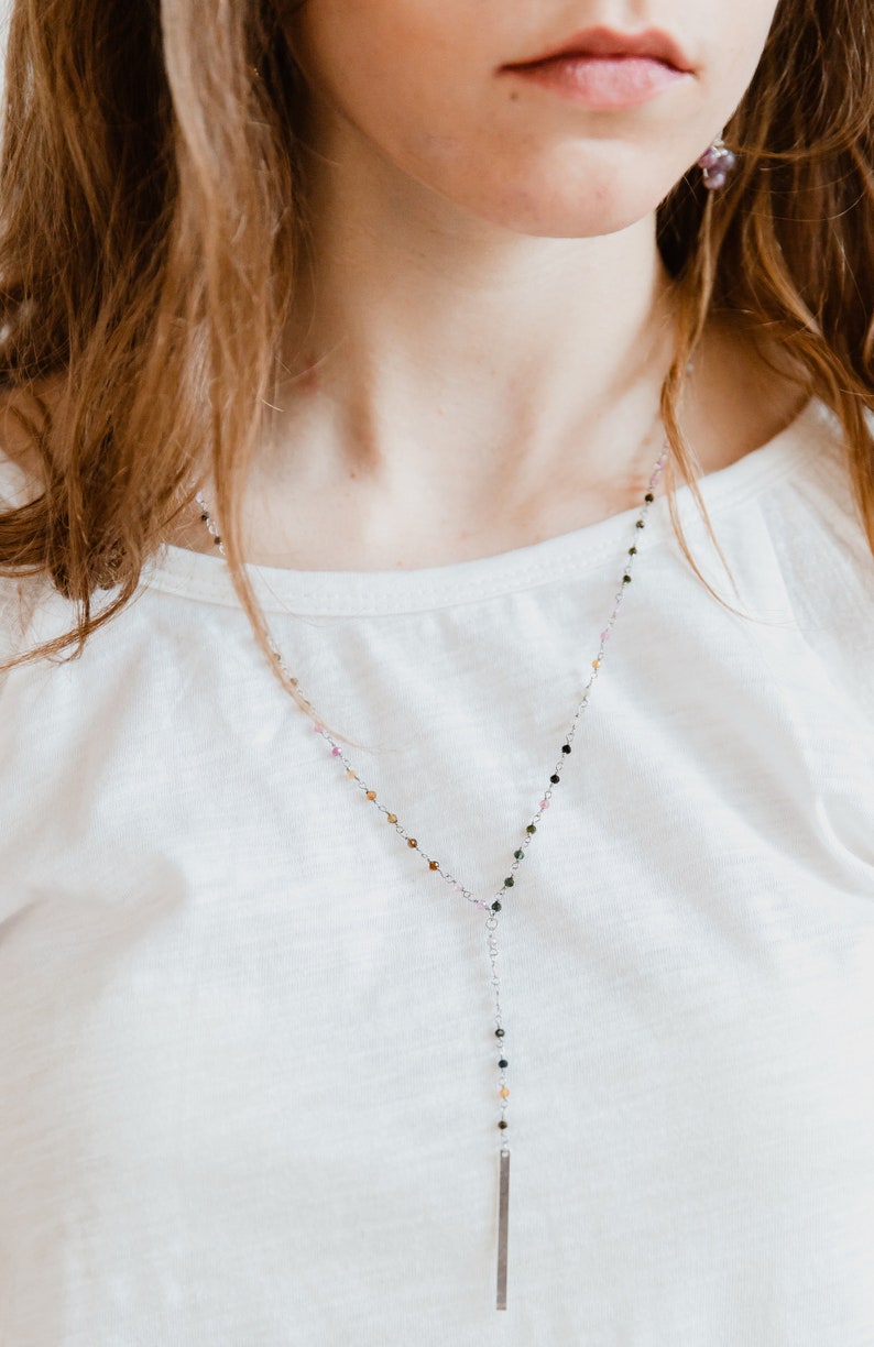 Lariat Tourmaline Necklace Dainty Mala Necklaces Mala Necklace