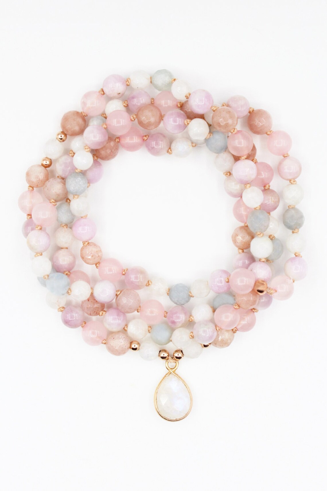 Moonstone Kunzite Rose Quartz Aquamarine and Sunstone mala Etsy