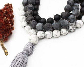 Howlite, labradorite and onyx mala necklace, ombre 108 mala bead, yoga necklace, gift for her, birthstone,  gift, christmas