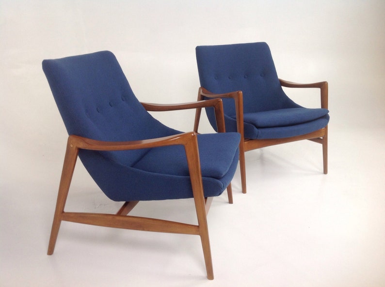 Pair of Mid century modern lounge chairs in the style of Ib Kofod-Larsen Lounge Chairs image 2