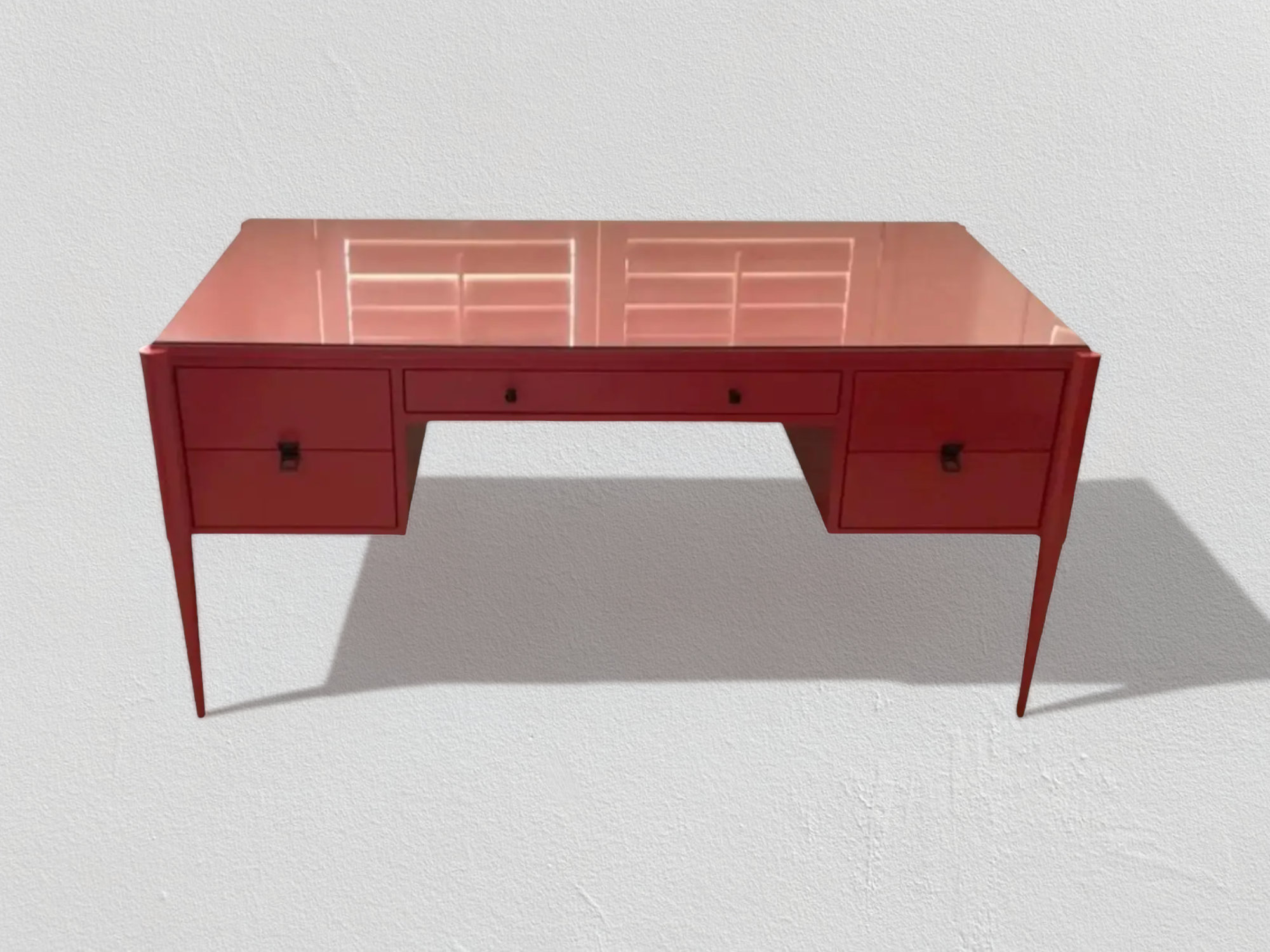 Mid 20th Century Lacquered Writing Desk in Deep Salmon