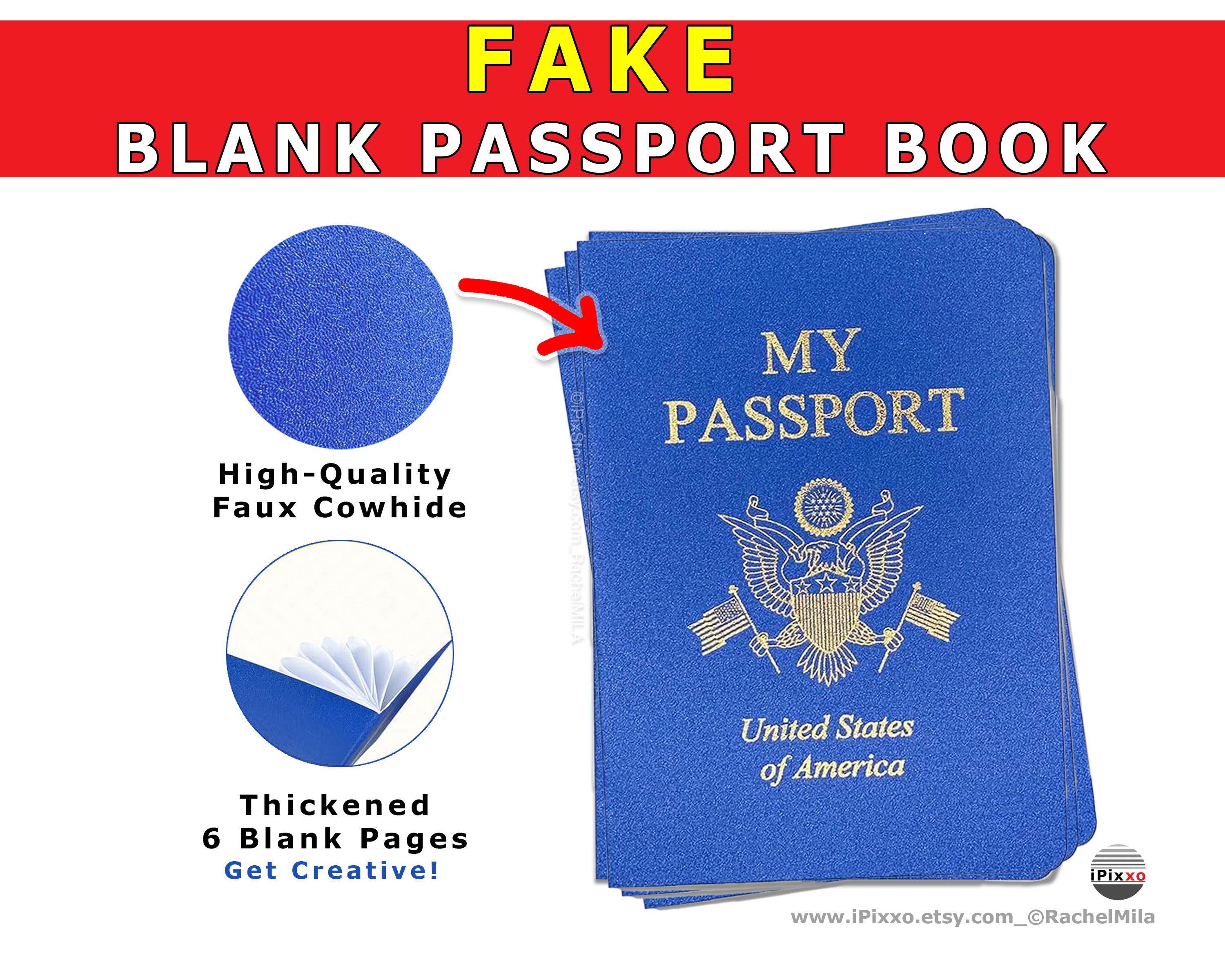 Passport Journal, Thick Cover - Faux Cowhide Cover, Blank Fake Passport for Kids, School Projects, Record Trips, Party Favor Ideas, Travel