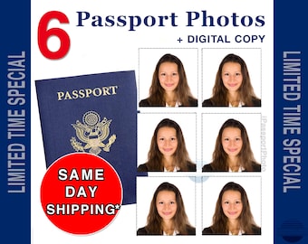 US Passport Photos 2x2 inch, Six Pre-Cut Passport Photos, VISA Photos, Citizenship Photos, Immigration Photos, School Prints, 51 x 51 mm