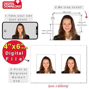 Digitale pasfoto 2x2" inch (51x51mm), voor afdrukken bij Walgreens, CVS, 4x6" inch digitaal paspoort, Amerikaanse pasfoto, VISA, staatsburgerschap