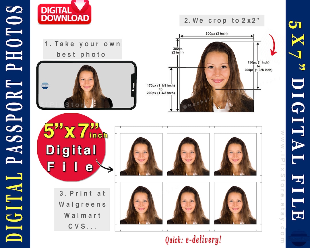 Digital passport photo 2x2 inch 51x51mm for printing at walgreens