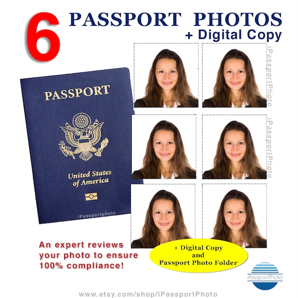 Your Perfect Passport Photo: 6 High Res (2x2 inch Size) US Passport Photos - Prints and Digital Copy w/ every order! Travel with Confidence