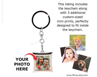 Personalized Photo Keychain: Square Stainless Steel Frame + Bonus Prints