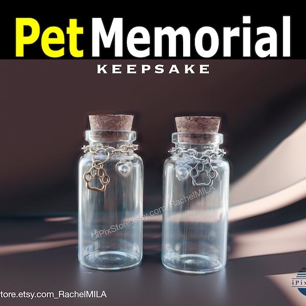 Empty Pet Fur Memorial Keepsake with Chain Paw Heart Charms, Pet Remembrance, Dog Cat Pet Tooth Box Pet Jar, Pet Lovers Gifts, *Empty Bottle