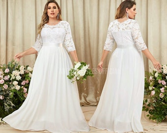 S-5XL Romantic A-Line Floral Lace Wedding Dress | Plus Size Wedding Dress for Curvy Brides | Elegant A-Line Bridal Gown All Sizes