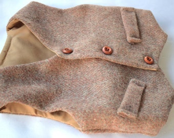 Boy Red Toffee Wool Vest - Herringbone pattern