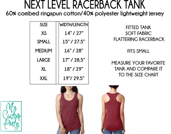 Next Level Racerback Tank Size Chart