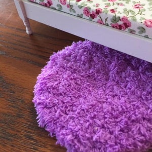 Dollhouse Rug Miniature Lilac Round Fuzzy Crochet Mug Rug