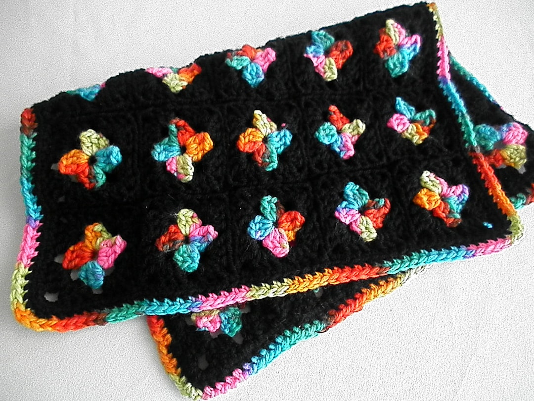 Crochet Granny Square Doll Blanket Black Stained Glass Etsy