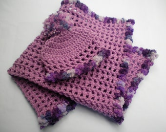 Purple Crochet Doll Blanket with Matching Hat