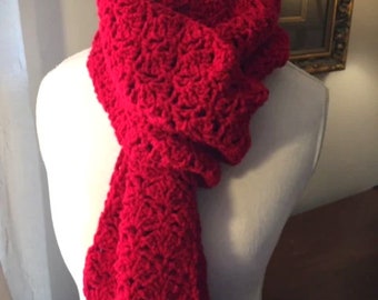 Lady in Red, Lace Crochet Scarf, Winter Scarf, Womens Scarf, red scarf