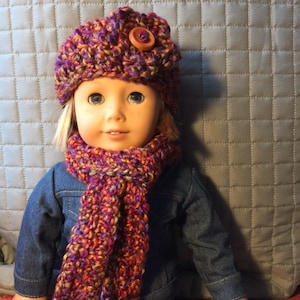 18&quot; Doll, Crochet Purple Hat & Scarf