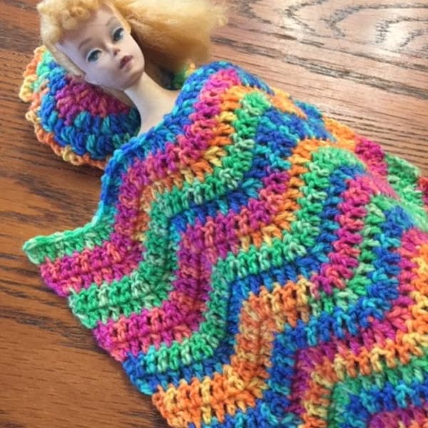 Miniature Chevron Doll Blanket Crochet Barbie Doll House Crochet Rainbow Bedding Set