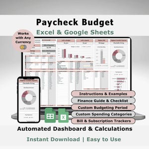 Paycheck Budget Planner Google Sheets Template Excel Budget Spreadsheet Weekly Biweekly Paycheck Budgeting Spreadsheet Budget by Paycheck