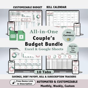 Plantilla de hoja de cálculo de Excel para presupuestos de pareja, Planificador de presupuesto familiar, Hojas de cálculo de Google, Rastreador de gastos, Hoja de cálculo de presupuestos, Paquete de finanzas personales
