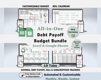 Debt Payoff Budget Spreadsheet Google Sheets Template Excel Debt Tracker Snowball Debt Calculator Weekly Paycheck Budgeting Planner Bundle