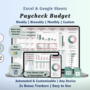 Paycheck Budget Spreadsheet Excel Google Sheets Template Biweekly Budget by Paycheck Planner Weekly Paycheck Budget Tracker Expense Tracker