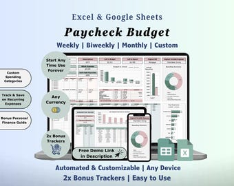 Paycheck Budget Spreadsheet Excel Google Sheets Template Biweekly Budget by Paycheck Planner Weekly Paycheck Budget Tracker Expense Tracker