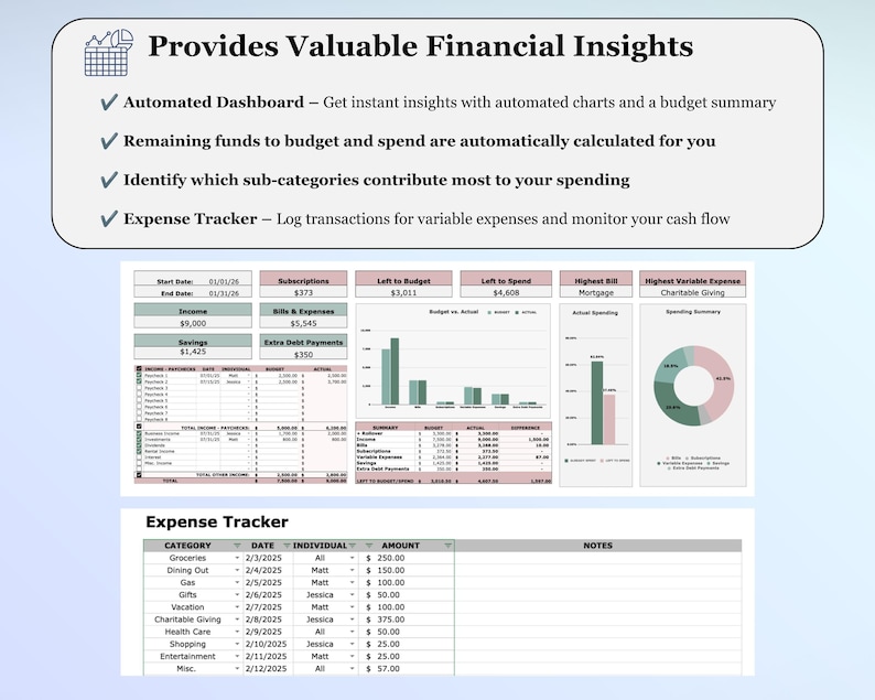 Plantilla de Excel para presupuesto de parejas, planificador de presupuesto familiar, hoja de cálculo de Google Sheets para seguimiento de gastos, plantilla de presupuesto mensual, planificador financiero imagen 5