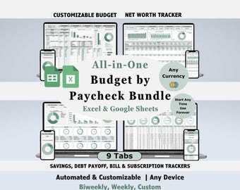 Paycheck Budget Spreadsheet Excel Template Budget Planner Google Sheets Budget by Paycheck Weekly, Biweekly Budgeting Finance Tracker Bundle
