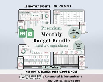 Monthly Budget Spreadsheet Excel Budget Planner Google Sheets Template Digital Financial Planner Expense Tracker Personal Finance Bundle