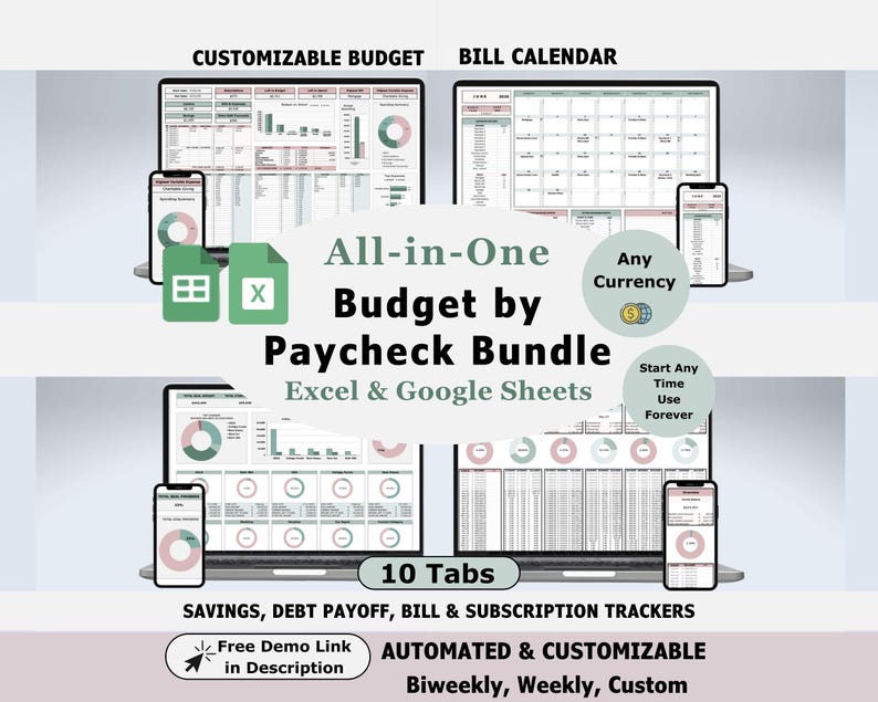 Budget by Paycheck Planner Excel & Google Sheets Financial Tracker Digital Tool for Weekly, Biweekly Budgeting Spreadsheet Template