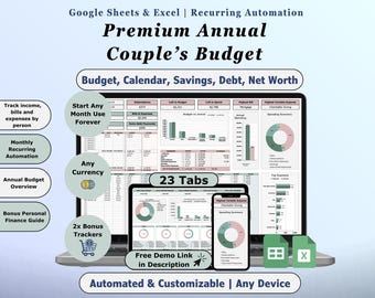 Couples Budget Spreadsheet Family Budget Planner Excel Template Google Sheets Expense Tracker Monthly Budgeting Template Financial Planner
