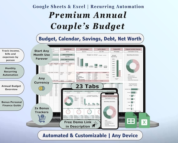 Couples Budget Spreadsheet Family Budget Planner Excel Template Google Sheets Expense Tracker Monthly Budgeting Template Financial Planner