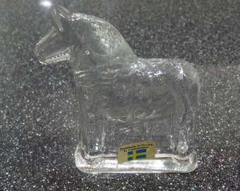 1908-03 - Swedish Lindshammar Sweden Art Clear Glass Dala Horse Paperweight