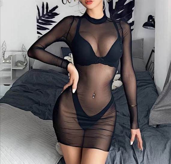 Sexy black see through clearance dress