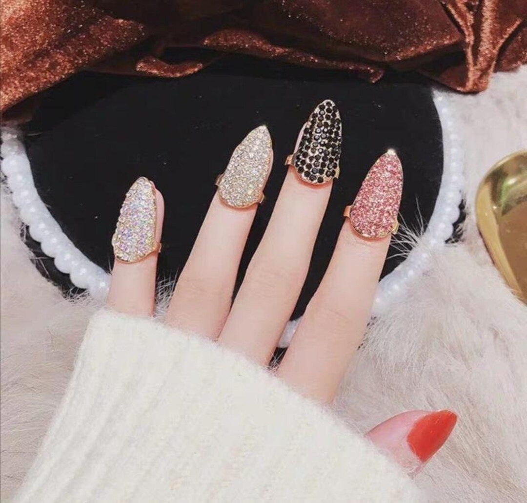 Nonadjustable Rings With Rhinestones Set of 5 Rings Cosplay Etsy