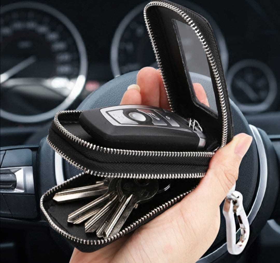 20101214 Black Leather Key Pouch for Keys and Car Remote Control