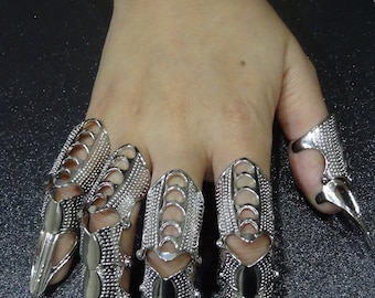 Silver Armour Claws - Set of 5 or 10 Silver Claw Rings, Claws, Kitten Claws, Fingers Claws, Witch Claws, BDSM Claws - Armour Claws Rings