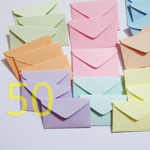 Miniature Envelopes 50 pastel colors 1 x 1-1/2 super cute TINY mini elf tooth fairy mail envelope, seed packets, dollhouse post office 50 assorted pastels