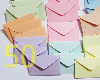 Miniature Envelopes (50) pastel colors 1" x 1-1/2" super cute TINY mini elf tooth fairy mail envelope, seed packets, dollhouse post office