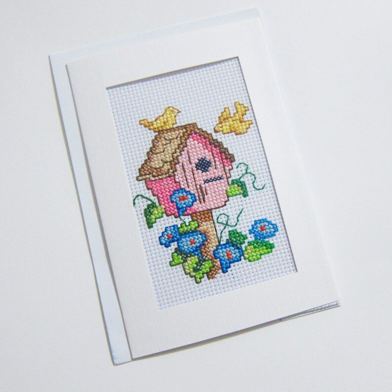 Cross stitch greeting card 7 different designs handmade Etsy