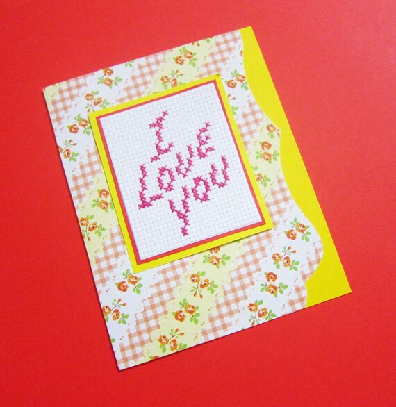 Cross stitch greeting card 7 different designs handmade Etsy