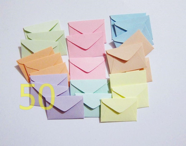 Miniature Envelopes 50 pastel colors 1 x 1-1/2 super cute TINY mini elf tooth fairy mail envelope, seed packets, dollhouse post office 50 assorted pastels