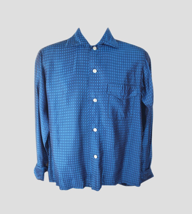 42 chest sportop 1950s sharkskin rockabilly button-up embroidered shirt