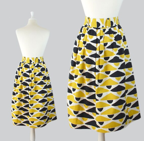 1950s atomic print vintage cotton skirt / 50s geom